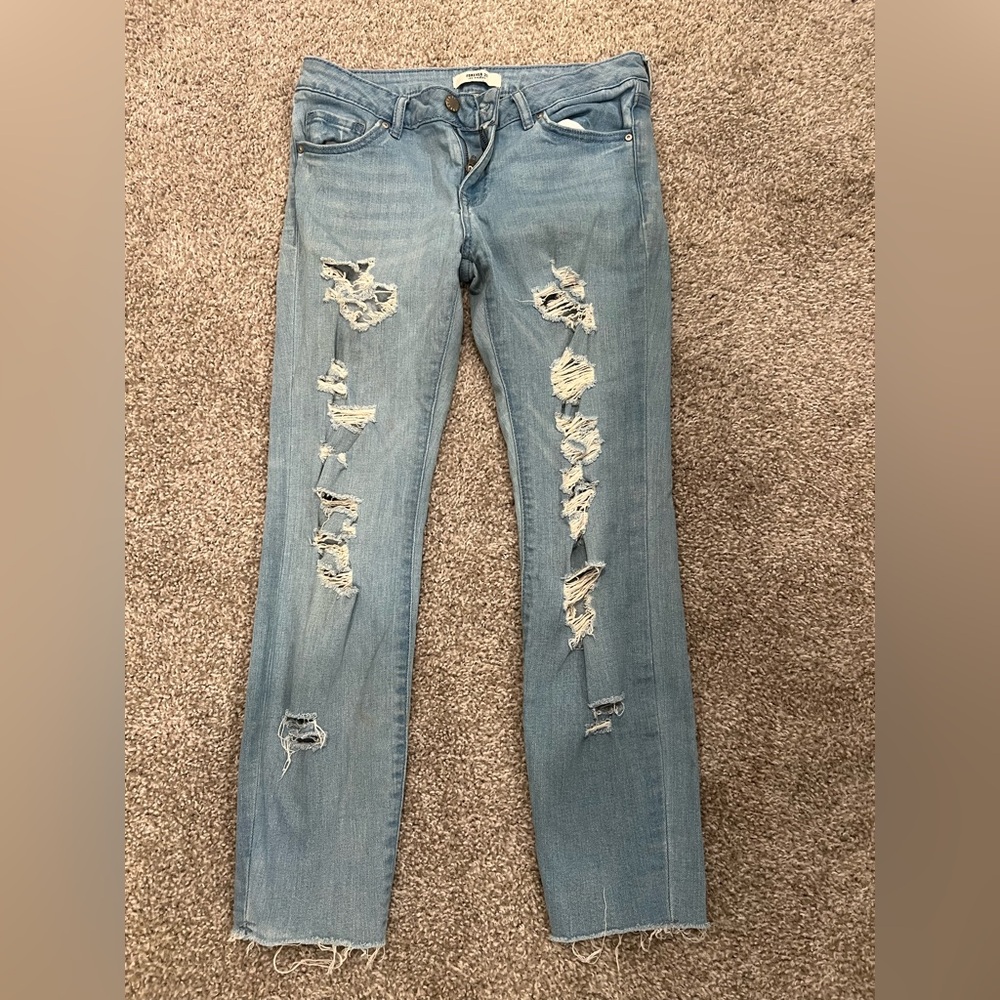 Forever 21 Blue Boyfriend Jeans Distressed Style